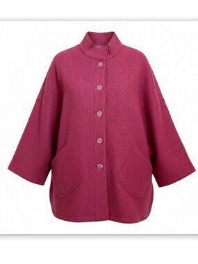 J. Jill Women Fuchsia Wool Button Down Poncho Coat Size Large